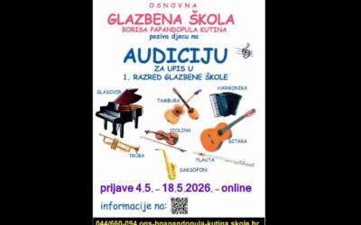 Prijave za audiciju za upis u 1. razred osnovne glazbene škole!!!!
